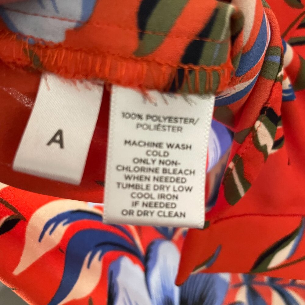 Ann Taylor LOFT Long Sleeve Floral Blouse Orange Blue flowers hawaiian look - Picture 8 of 10